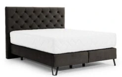 Lit Continental Capitonné Tissu Marron Pozza Avec Matelas 30 Cm En Latex Et Pied Métal Noir