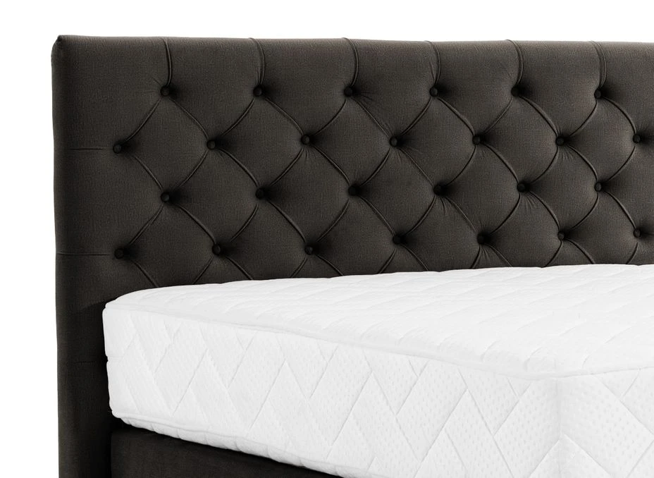 Lit Continental Capitonné Tissu Marron Pozza Avec Matelas 30 Cm En Latex Et Pied Métal Noir 5 Lit Continental Capitonné Tissu Marron Pozza Avec Matelas 30 Cm En Latex Et Pied Métal Noir – Image 3