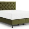 Lit Continental Capitonné Tissu Vert Olive Pozza Avec Matelas 30 Cm En Latex Et Pied Métal Noir