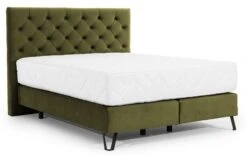 Lit Continental Capitonné Tissu Vert Olive Pozza Avec Matelas 30 Cm En Latex Et Pied Métal Noir