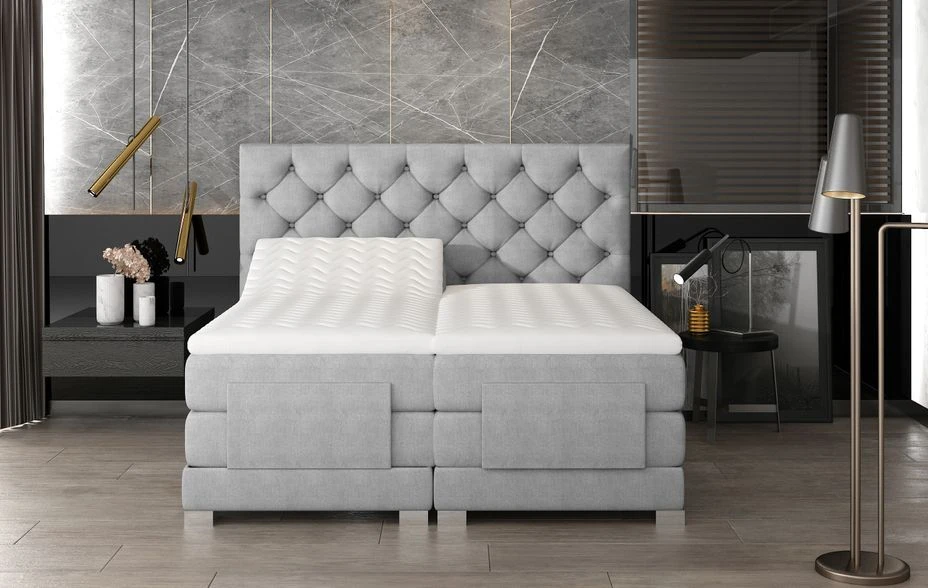 Lit Continental électrique Tissu Gris Clair Avec Matelas Et Surmatelas Karmen 9 Lit Continental électrique Tissu Gris Clair Avec Matelas Et Surmatelas Karmen – Image 7