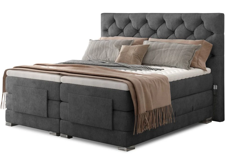 Lit Continental électrique Tissu Gris Foncé Avec Matelas Et Surmatelas Karmen 3 Lit Continental électrique Tissu Gris Foncé Avec Matelas Et Surmatelas Karmen