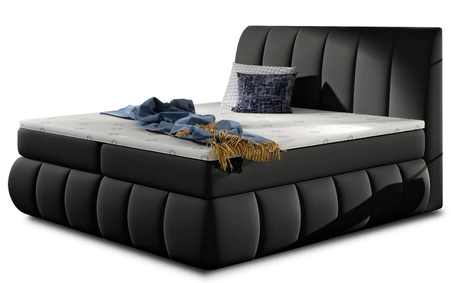 Lit Continental Matelassé Simili Cuir Noir Florencia 3 Lit Continental Matelassé Simili Cuir Noir Florencia