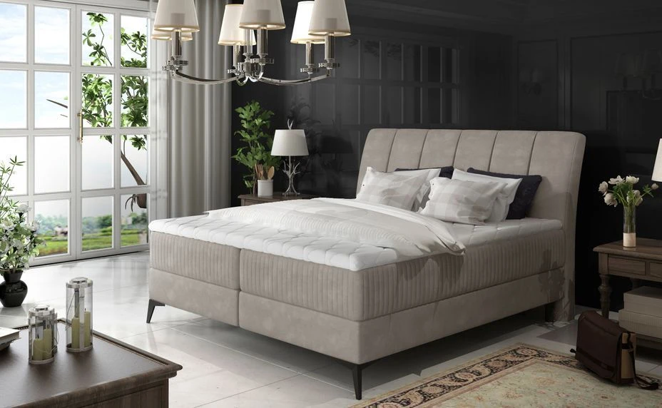 Lit Continental Moderne Avec Matelas Velours Beige Brato 3 Lit Continental Moderne Avec Matelas Velours Beige Brato – Image 2