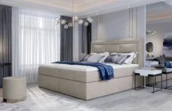 Lit Continental Tissu Beige Clair Balore -Pas Cher Lit Magasin lit continental tissu beige clair balore 3666722602570 1396157