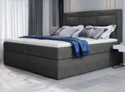 Lit Continental Tissu Gris Foncé Balore