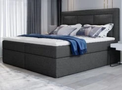 Lit Continental Tissu Gris Foncé Chiné Balore