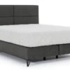Lit Continental Tissu Gris Foncé Tiempo Avec Matelas 30 Cm En Latex Et Pied Métal Noir