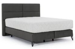 Lit Continental Tissu Gris Foncé Tiempo Avec Matelas 30 Cm En Latex Et Pied Métal Noir