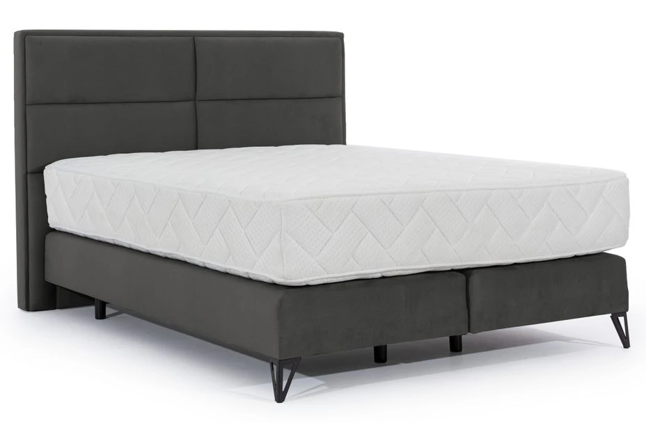 Lit Continental Tissu Gris Foncé Tiempo Avec Matelas 30 Cm En Latex Et Pied Métal Noir 3 Lit Continental Tissu Gris Foncé Tiempo Avec Matelas 30 Cm En Latex Et Pied Métal Noir
