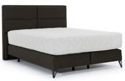 Lit Continental Tissu Marron Tiempo Avec Matelas 30 Cm En Latex Et Pied Métal Noir
