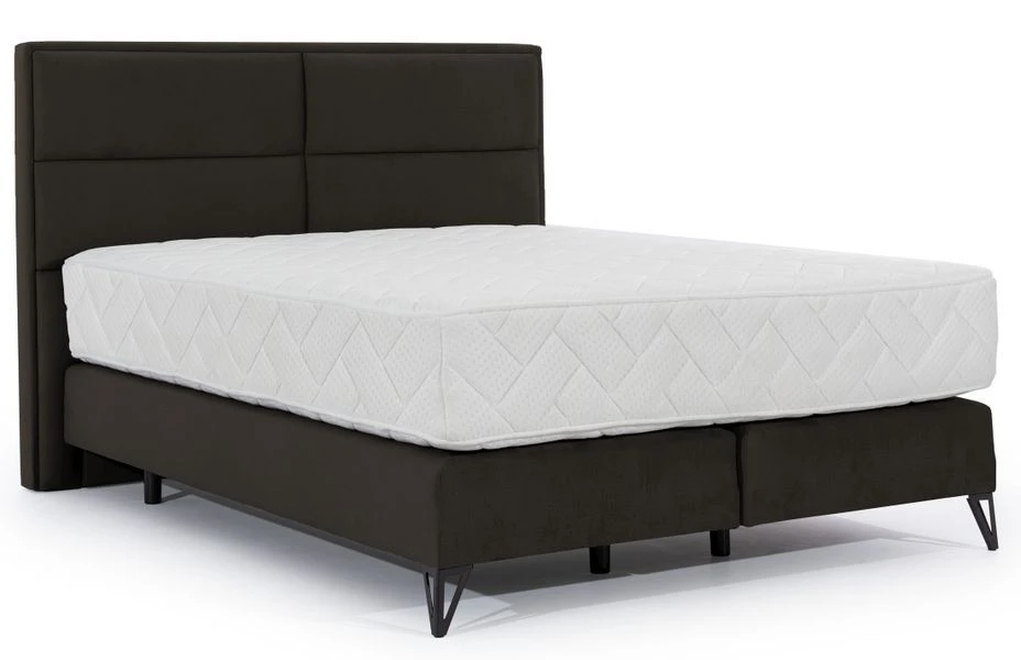 Lit Continental Tissu Marron Tiempo Avec Matelas 30 Cm En Latex Et Pied Métal Noir 3 Lit Continental Tissu Marron Tiempo Avec Matelas 30 Cm En Latex Et Pied Métal Noir