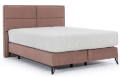 Lit Continental Tissu Rose Tiempo Avec Matelas 30 Cm En Latex Et Pied Métal Noir