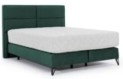 Lit Continental Tissu Vert Tiempo Avec Matelas 30 Cm En Latex Et Pied Métal Noir