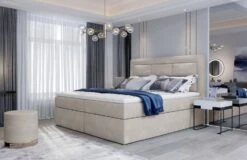 Lit Continental Velours Beige Balore -Pas Cher Lit Magasin lit continental velours beige balore 3666722600910 1396404