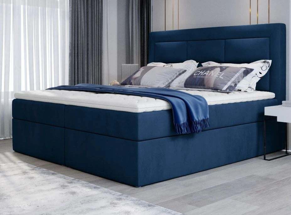 Lit Continental Velours Bleu Foncé Balore 3 Lit Continental Velours Bleu Foncé Balore