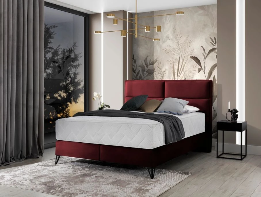 Lit Continental Velours Bordeaux Tiempo Avec Matelas 30 Cm En Latex Et Pied Metal Noir 4 Lit Continental Velours Bordeaux Tiempo Avec Matelas 30 Cm En Latex Et Pied Metal Noir – Image 2