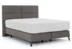 Lit Continental Velours Marron Meuse Tiempo Avec Matelas 30 Cm En Latex Et Pied Métal Noir