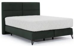 Lit Continental Velours Vert Anglais Tiempo Avec Matelas 30 Cm En Latex Et Pied Métal Noir