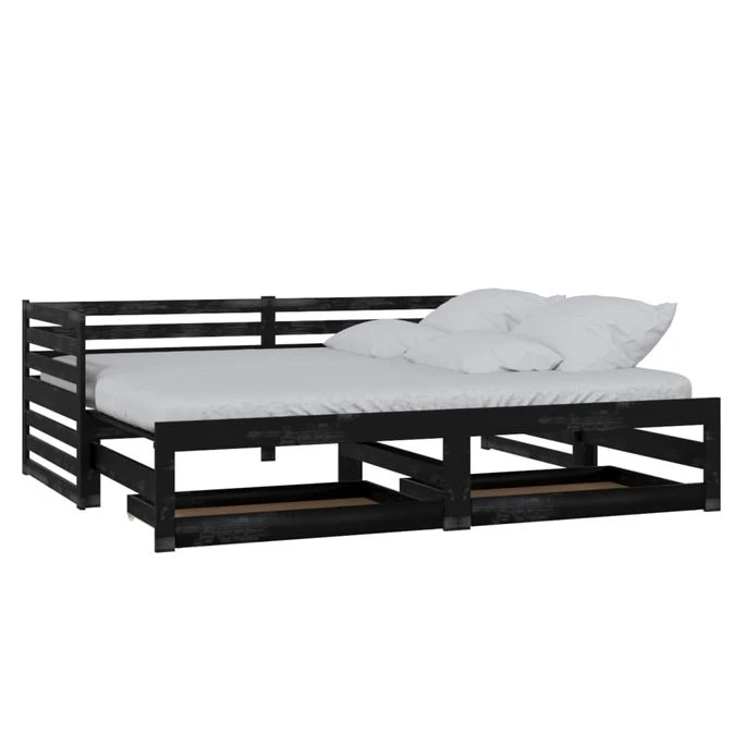 Lit Coulissant 2x(90x200) Cm Noir Bois De Pin Massif 4 5 Lit Coulissant 2x(90x200) Cm Noir Bois De Pin Massif 4 – Image 3