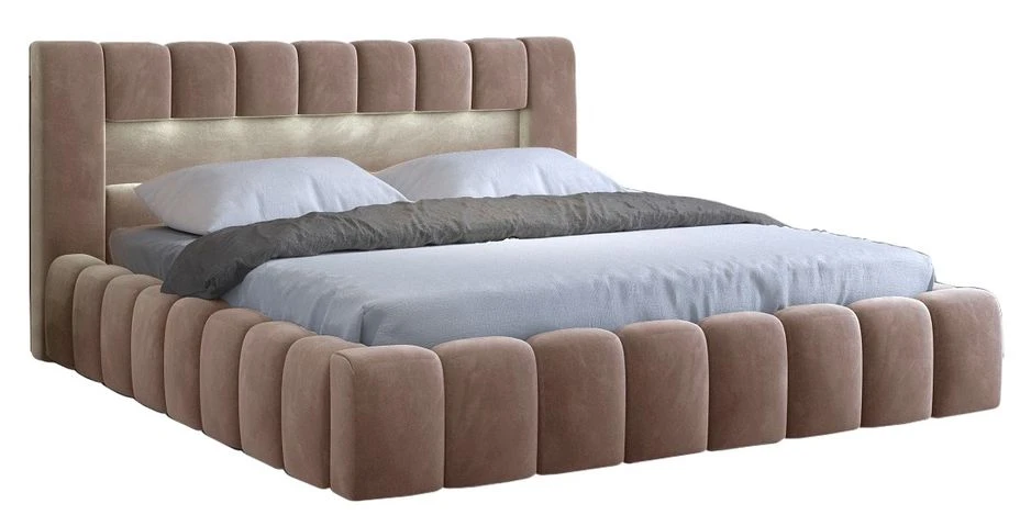 Lit Design 180x200 Cm Avec Coffre De Rangement Tapissé Velours Marron Clair Luto 4 Lit Design 180x200 Cm Avec Coffre De Rangement Tapissé Velours Marron Clair Luto – Image 2