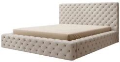 Lit Design Avec Tête De Lit Et Coffre De Rangement Capitonné Simili Cuir Beige Prince