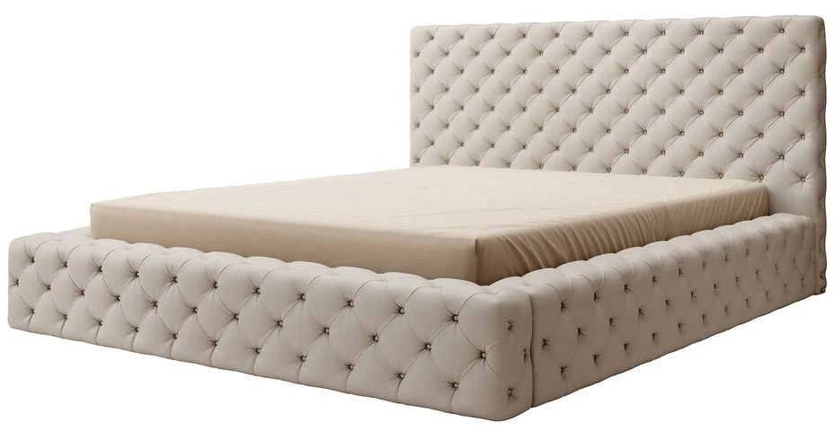 Lit Design Avec Tête De Lit Et Coffre De Rangement Capitonné Simili Cuir Beige Prince 3 Lit Design Avec Tête De Lit Et Coffre De Rangement Capitonné Simili Cuir Beige Prince