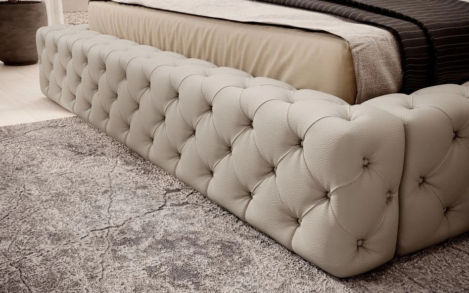 Lit Design Avec Tête De Lit Et Coffre De Rangement Capitonné Simili Cuir Beige Prince 7 Lit Design Avec Tête De Lit Et Coffre De Rangement Capitonné Simili Cuir Beige Prince – Image 5