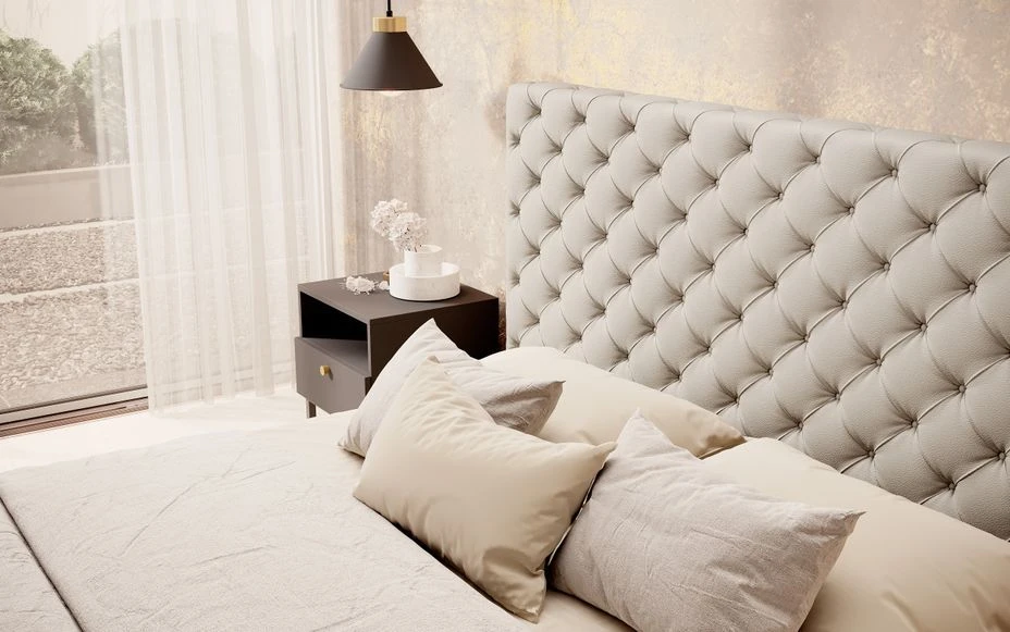 Lit Design Avec Tête De Lit Et Coffre De Rangement Capitonné Simili Cuir Beige Prince 8 Lit Design Avec Tête De Lit Et Coffre De Rangement Capitonné Simili Cuir Beige Prince – Image 6