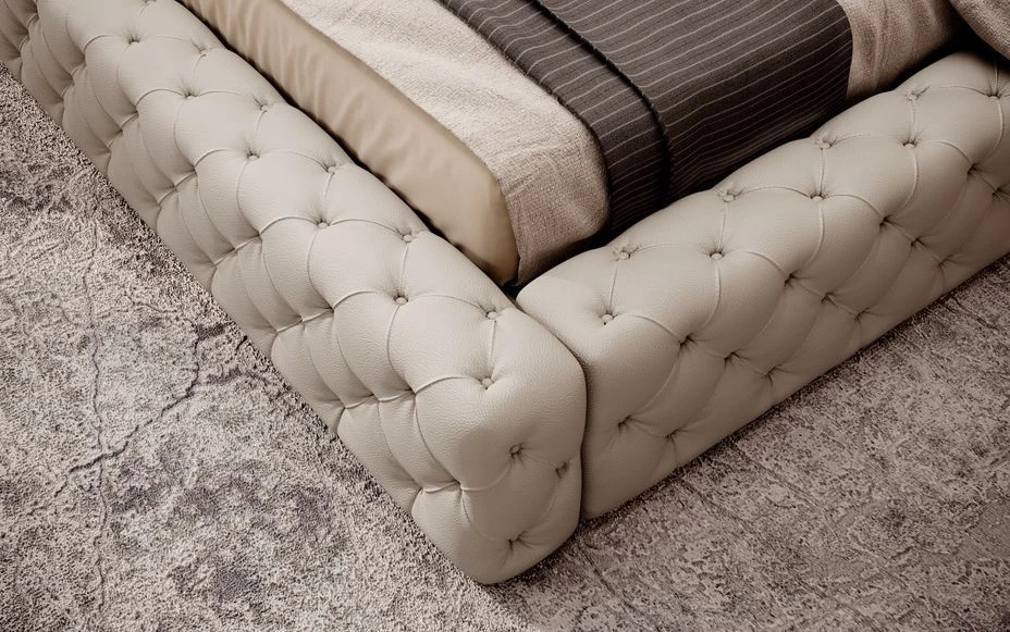 Lit Design Avec Tête De Lit Et Coffre De Rangement Capitonné Simili Cuir Beige Prince 9 Lit Design Avec Tête De Lit Et Coffre De Rangement Capitonné Simili Cuir Beige Prince – Image 7