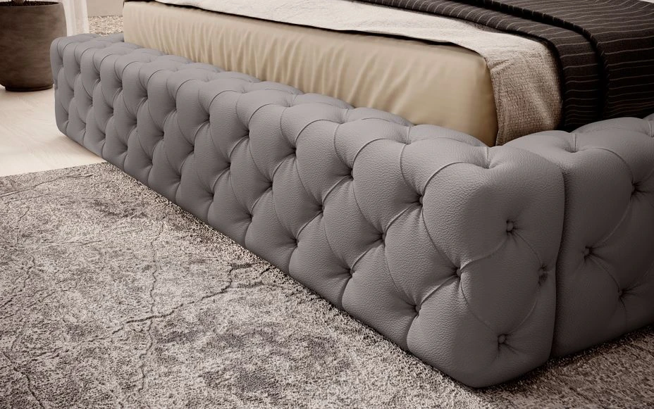 Lit Design Avec Tête De Lit Et Coffre De Rangement Capitonné Simili Cuir Gris Prince 7 Lit Design Avec Tête De Lit Et Coffre De Rangement Capitonné Simili Cuir Gris Prince – Image 5