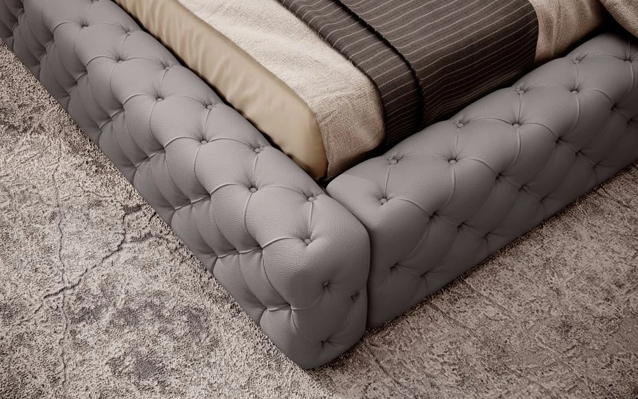 Lit Design Avec Tête De Lit Et Coffre De Rangement Capitonné Simili Cuir Gris Prince 8 Lit Design Avec Tête De Lit Et Coffre De Rangement Capitonné Simili Cuir Gris Prince – Image 6