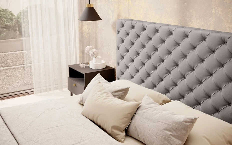 Lit Design Avec Tête De Lit Et Coffre De Rangement Capitonné Simili Cuir Gris Prince 10 Lit Design Avec Tête De Lit Et Coffre De Rangement Capitonné Simili Cuir Gris Prince – Image 8