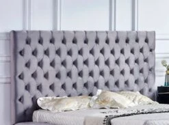 Lit Design Capitonné Velours Gris Kouma 160x200 Cm -Pas Cher Lit Magasin lit design capitonne velours gris kouma 160x200 cm 3666722911504 1479495