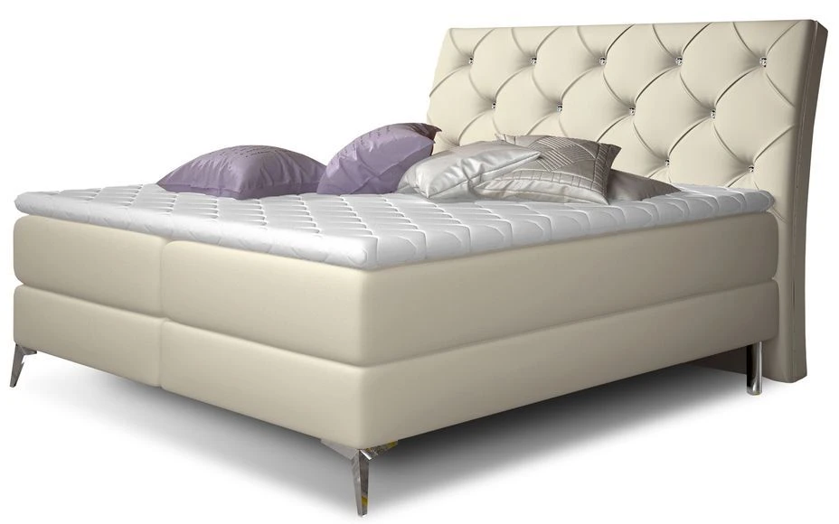 Lit Design Continental Avec Tête De Lit Capitonnée Strass Simili Cuir Beige Clair Banky 3 Lit Design Continental Avec Tête De Lit Capitonnée Strass Simili Cuir Beige Clair Banky