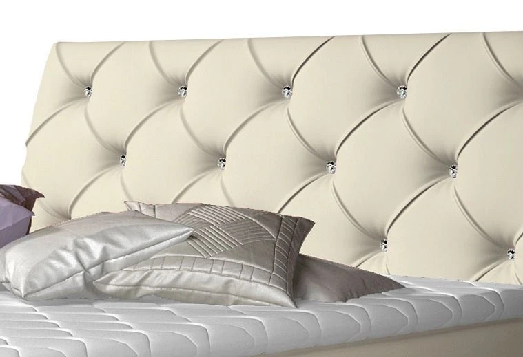 Lit Design Continental Avec Tête De Lit Capitonnée Strass Simili Cuir Beige Clair Banky 5 Lit Design Continental Avec Tête De Lit Capitonnée Strass Simili Cuir Beige Clair Banky – Image 3