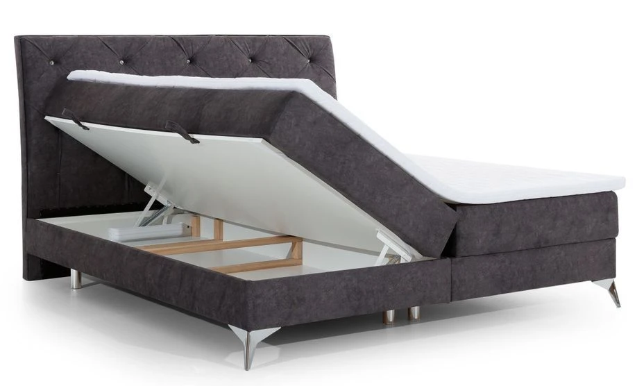 Lit Design Continental Avec Tête De Lit Capitonnée Strass Simili Cuir Beige Clair Banky 8 Lit Design Continental Avec Tête De Lit Capitonnée Strass Simili Cuir Beige Clair Banky – Image 6