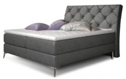 Lit Design Continental Avec Tête De Lit Capitonnée Strass Tissu Gris Anthracite Banky