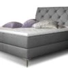 Lit Design Continental Avec Tête De Lit Capitonnée Strass Tissu Gris Banky
