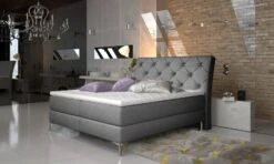 Lit Design Continental Avec Tête De Lit Capitonnée Strass Tissu Gris Banky -Pas Cher Lit Magasin lit design continental avec tete de lit capitonnee strass tissu gris banky 3666722602037 1397559