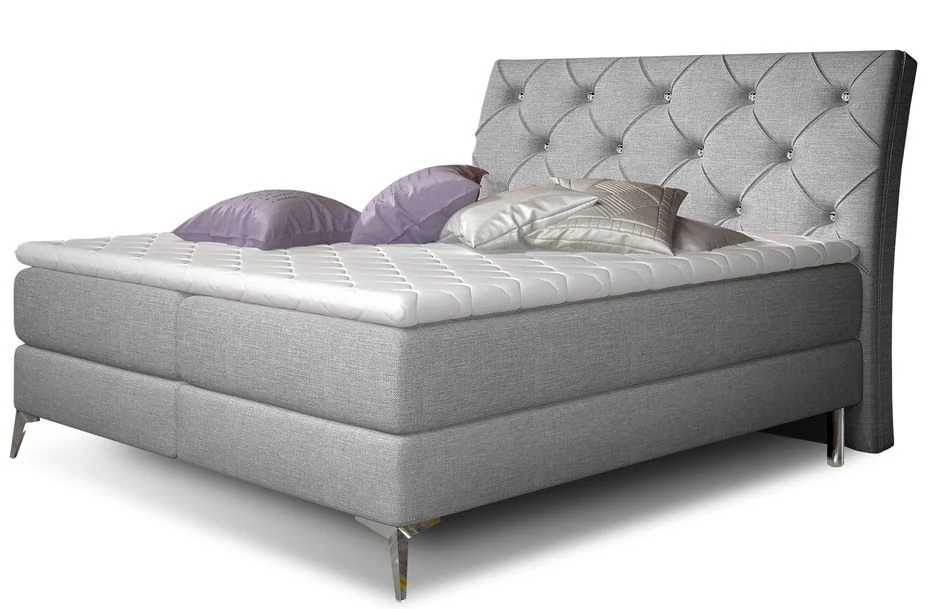 Lit Design Continental Avec Tête De Lit Capitonnée Strass Tissu Gris Clair Banky 3 Lit Design Continental Avec Tête De Lit Capitonnée Strass Tissu Gris Clair Banky