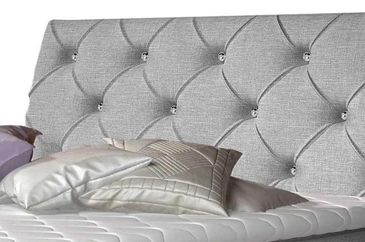 Lit Design Continental Avec Tête De Lit Capitonnée Strass Tissu Gris Clair Banky 5 Lit Design Continental Avec Tête De Lit Capitonnée Strass Tissu Gris Clair Banky – Image 3