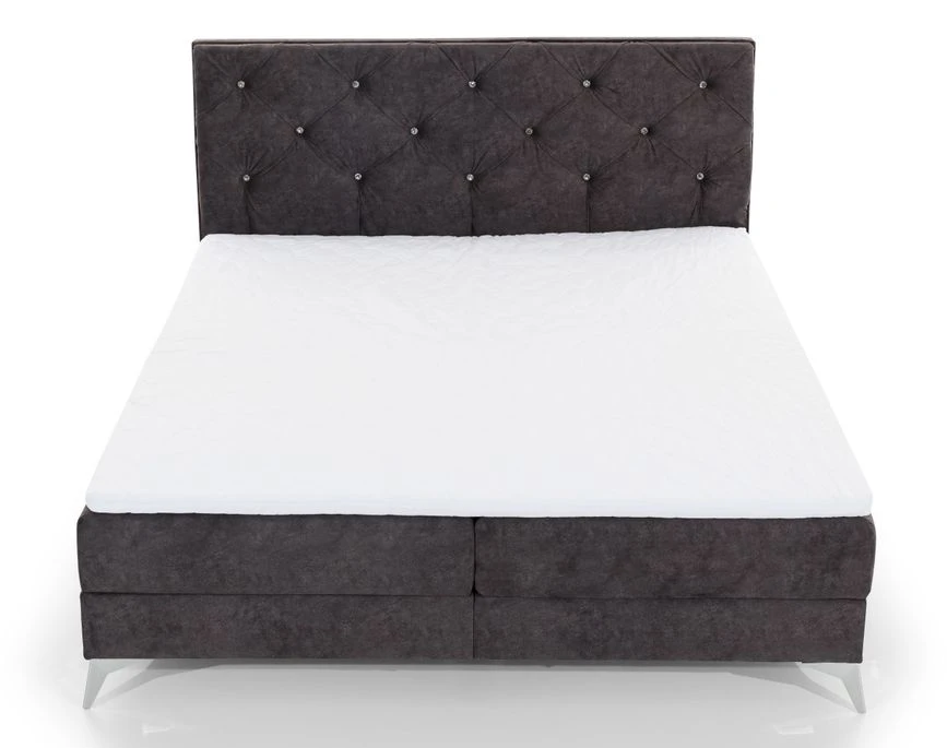 Lit Design Continental Avec Tête De Lit Capitonnée Strass Tissu Gris Clair Banky 11 Lit Design Continental Avec Tête De Lit Capitonnée Strass Tissu Gris Clair Banky – Image 9