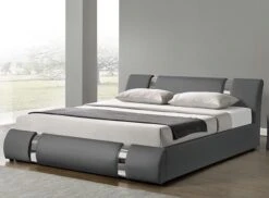 Lit Design Coffre 140x190 Cm Similicuir Gris Et Métal Ange