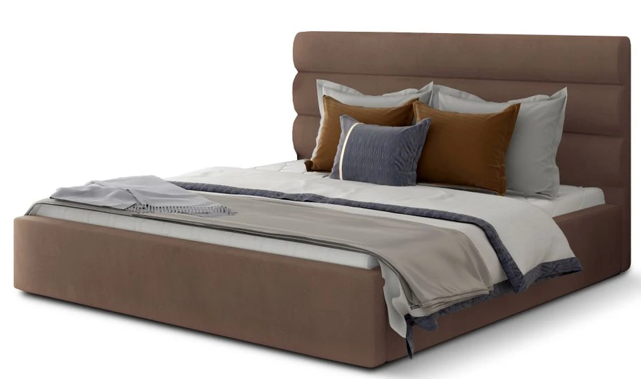 Lit Design Velours Marron Clair Avec Coffre De Rangement Klarina 3 Lit Design Velours Marron Clair Avec Coffre De Rangement Klarina