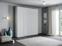 Lit Escamotable 120x190 Cm Avec 1 Colonne De Rangement 2 Meubles Hauts Bois Blanc Kanto -Pas Cher Lit Magasin lit escamotable 120x190 cm avec 1 colonne de rangement 2 meubles hauts bois blanc kanto 8050598027219 671685