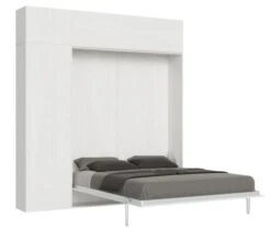 Lit Escamotable 140x190 Cm Avec 1 Colonne De Rangement 2 Meubles Hauts Bois Blanc Kanto