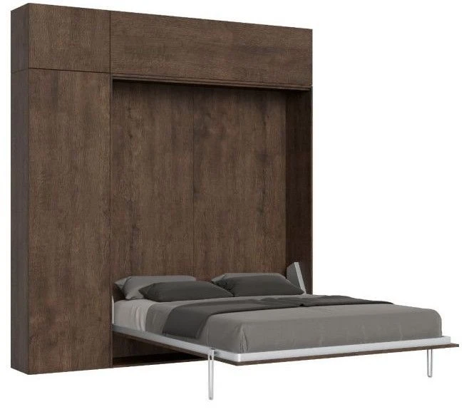 Lit Escamotable 140x190 Cm Avec 1 Colonne De Rangement 2 Meubles Hauts Bois Noyer Kanto 3 Lit Escamotable 140x190 Cm Avec 1 Colonne De Rangement 2 Meubles Hauts Bois Noyer Kanto