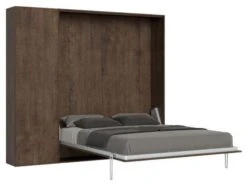 Lit Escamotable 160x190 Cm Avec 1 Colonne De Rangement Bois Noyer Kanto