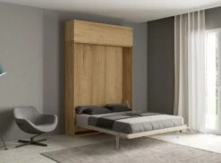 Lit Escamotable 160x190 Cm Avec 1 Meuble Haut Bois Clair Kanto